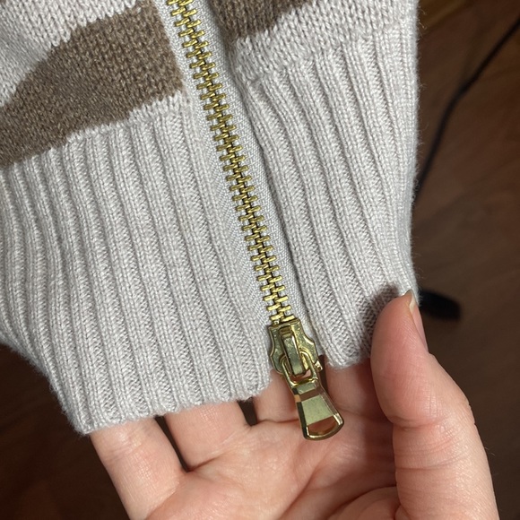 Varley Anthro Mayberry Zip wool blend longline cardigan in cobweb doe zebra sz S - Picture 11 of 15